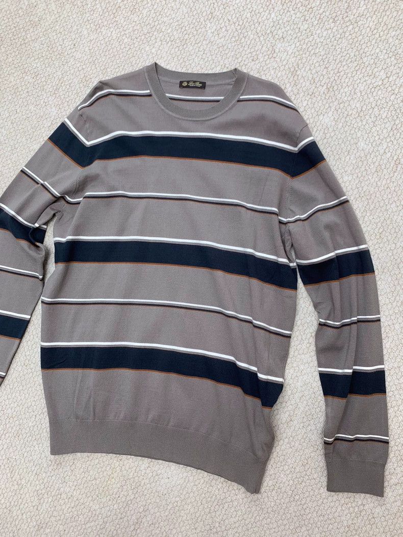 Loro Piana LORO PIANA Grey cotton fabric with dark blue thick stripe Size US M / EU 48-50 / 2 - 7 Thumbnail