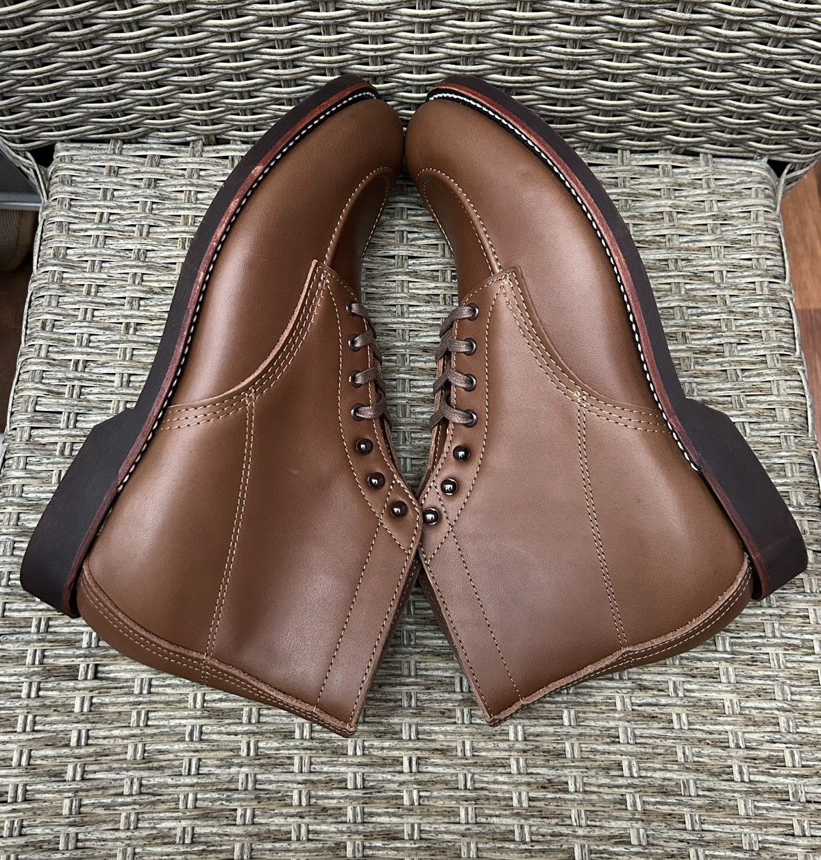 Vintage 1930s Leather Sport Boot Outing Shoes In Cigar Brown Moc-Toe Size US 12 / EU 45 - 6 Thumbnail