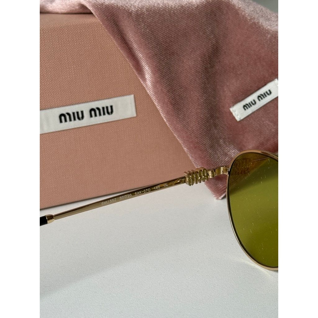 Miu Miu NEW Miu Miu MU55ZS Gold Green Tinted Metal Sunglasses $548 Size ONE SIZE - 7 Thumbnail