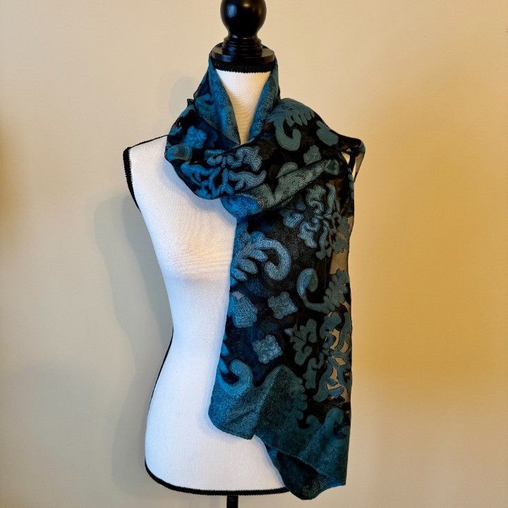 Other Women's Green Black Floral Rectangle Scarf 72 x 24" Size ONE SIZE - 3 Thumbnail