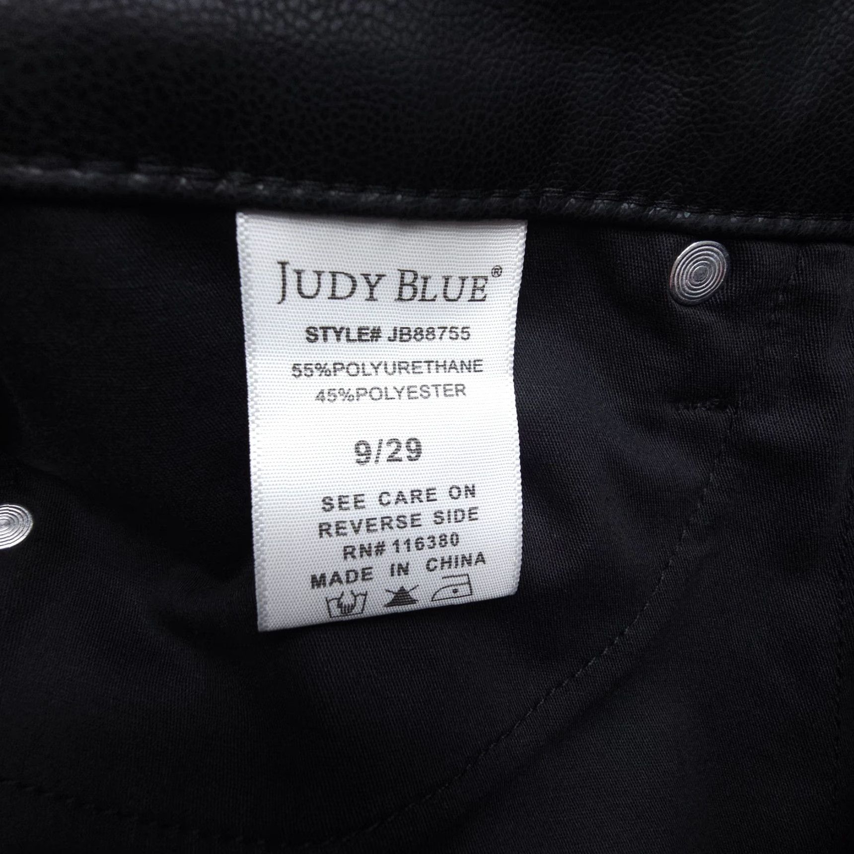 Vintage Judy Blue Control Top Faux Leather Pants in Black Womens 29 Straight Leg EUC Size 4XL / US 24-26 - 3 Thumbnail