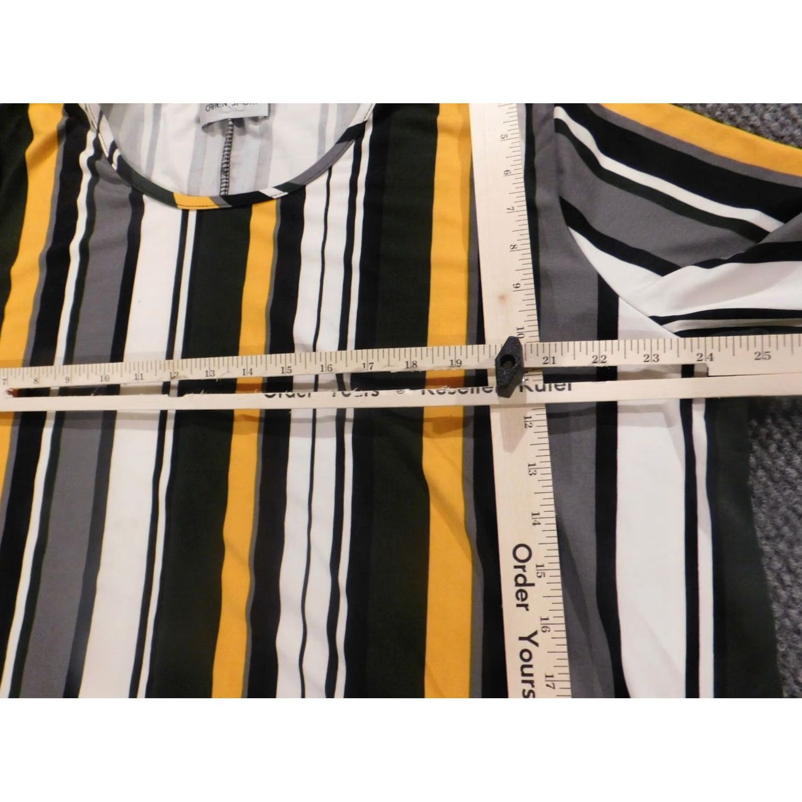 Vintage Caren Sport Blouse Women 3XL Striped Yellow Black Pullover Round Neck Long Sleeve Casual Stretch Ru胥fle Polyester Rayon Regular Womens Size XXL / US 16-18 / IT 52-54 - 6 Thumbnail