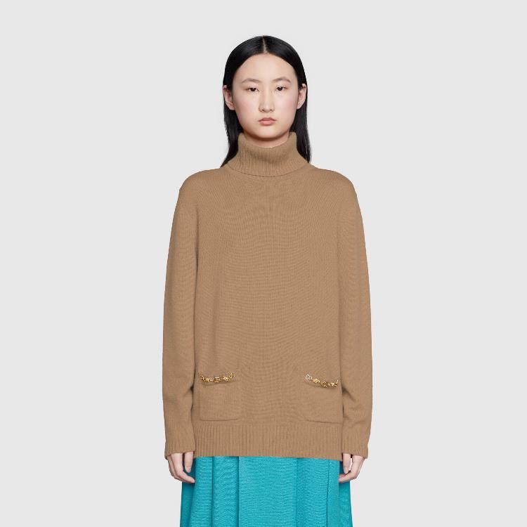 Gucci o1la5ras0526 Cashmere Turtleneck With Double G in Camel Size XXS / US 00 / IT 34 - 3 Thumbnail