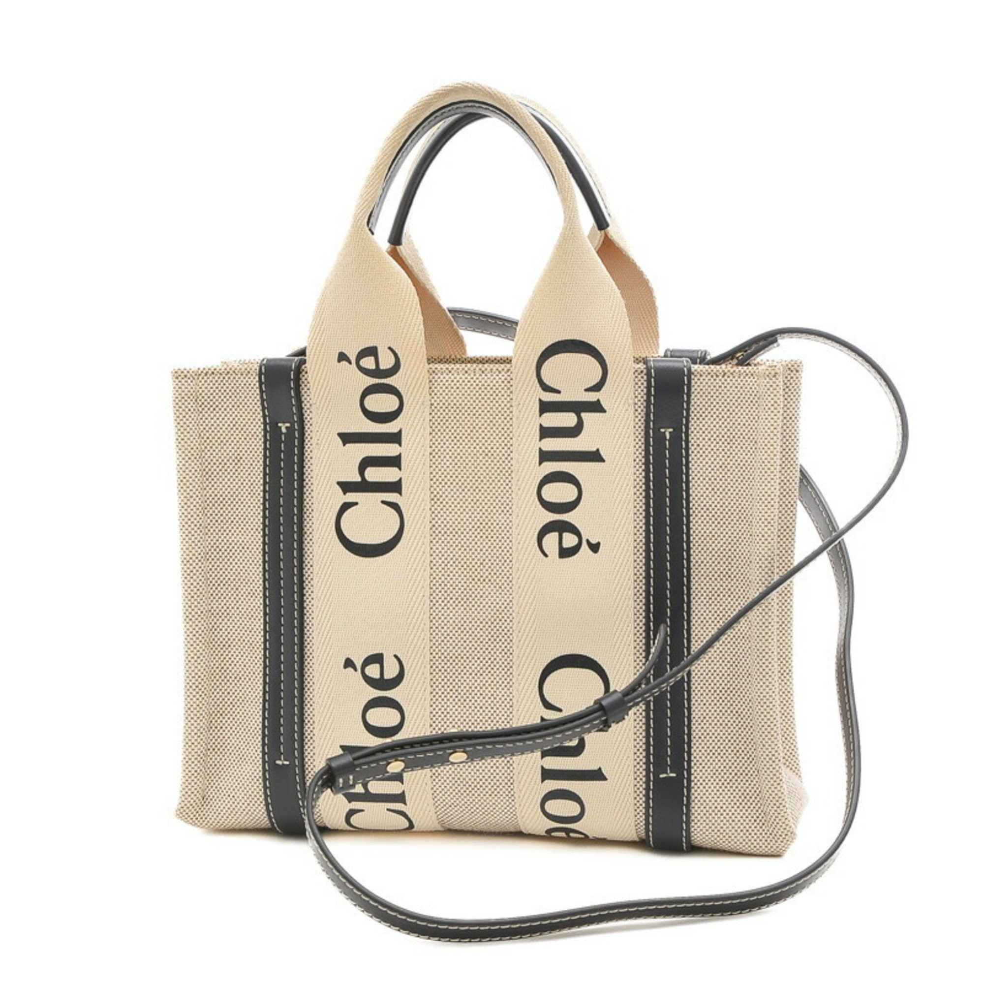 image of Chloé Chloe Woody Small 2-Way Tote Bag Beige Navy Chc22As397J2891J, Women's