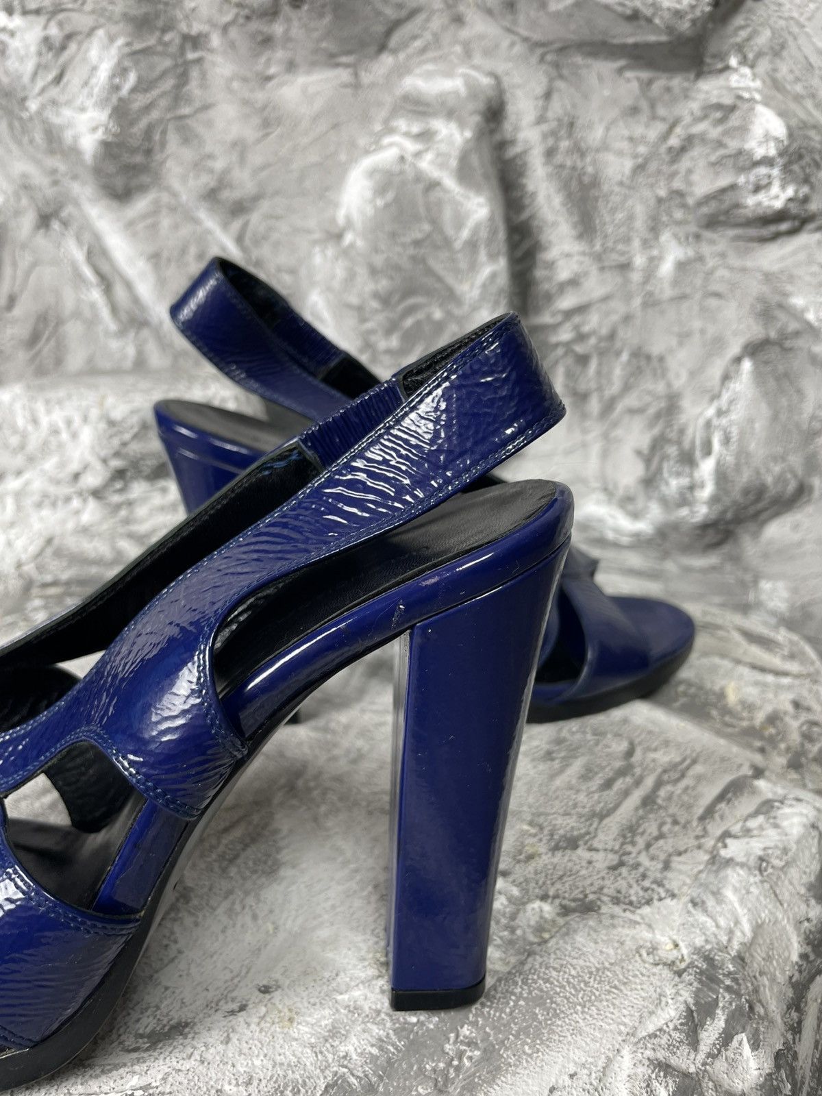 Balenciaga × Vintage Balenciaga Navy Blue Leather Slingback Heeled Sandals Size US 9 / IT 39 - 8 Thumbnail