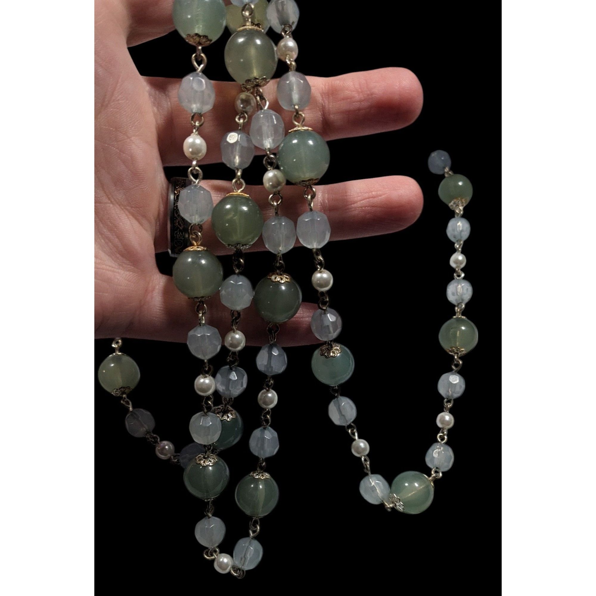 Other Vintage Retro Muted Blue And Green Beaded Necklace Size ONE SIZE - 6 Thumbnail