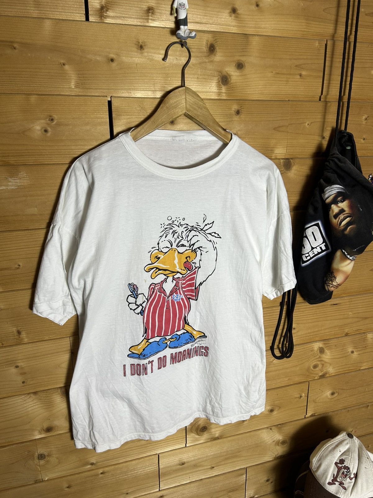 Vintage Vintage 80s I don’t do mornings duck t shirt Size US L / EU 52-54 / 3 - 3 Thumbnail
