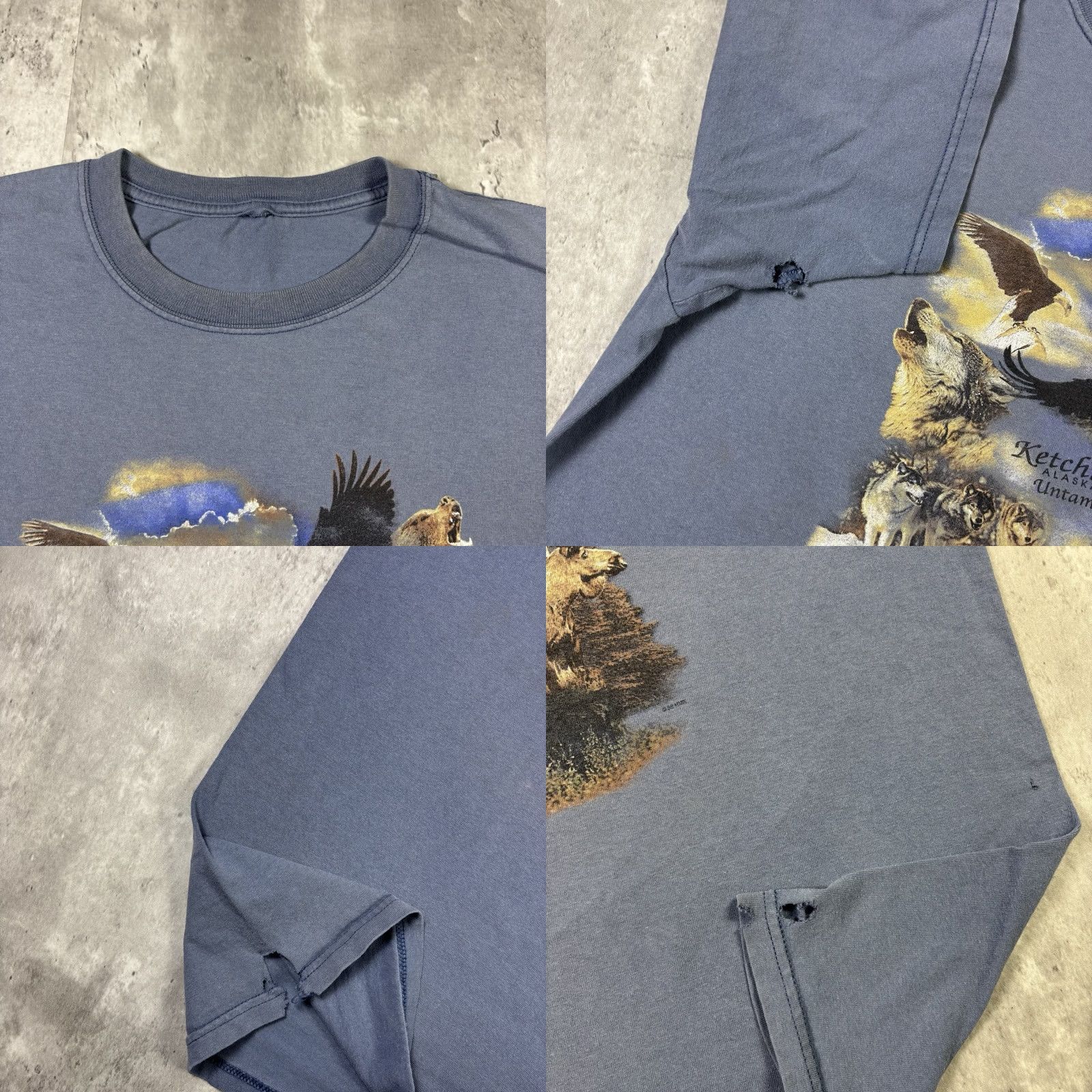 Gildan VINTAGE 90s Alaska Nature Outdoors Animal T Shirt XL Blue Distressed Mens Size US XL / EU 56 / 4 - 8 Thumbnail