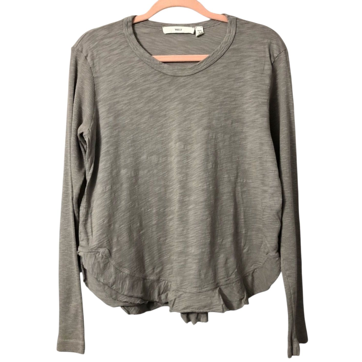 Anthropologie NWT Wilt Ruffle Shirttail Long Sleeve Tee $120 XS Gray Size XS / US 0-2 / IT 36-38 - 4 Thumbnail