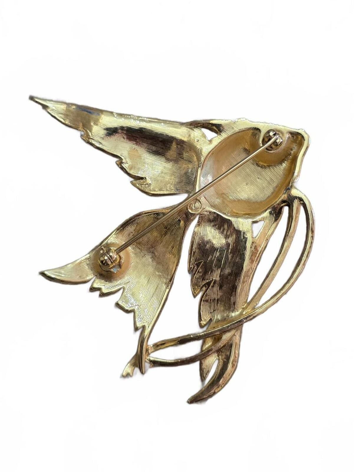 Swarovski Vintage SWAROVSKI Enamel Angelfish Orange Gold Pin Brooch Size ONE SIZE - 3 Thumbnail