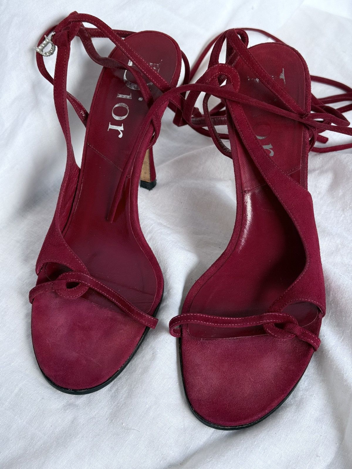 Dior Dior Red Suede Sandals on Hight Heels Tied Laces Size US 7 / IT 37 - 3 Thumbnail