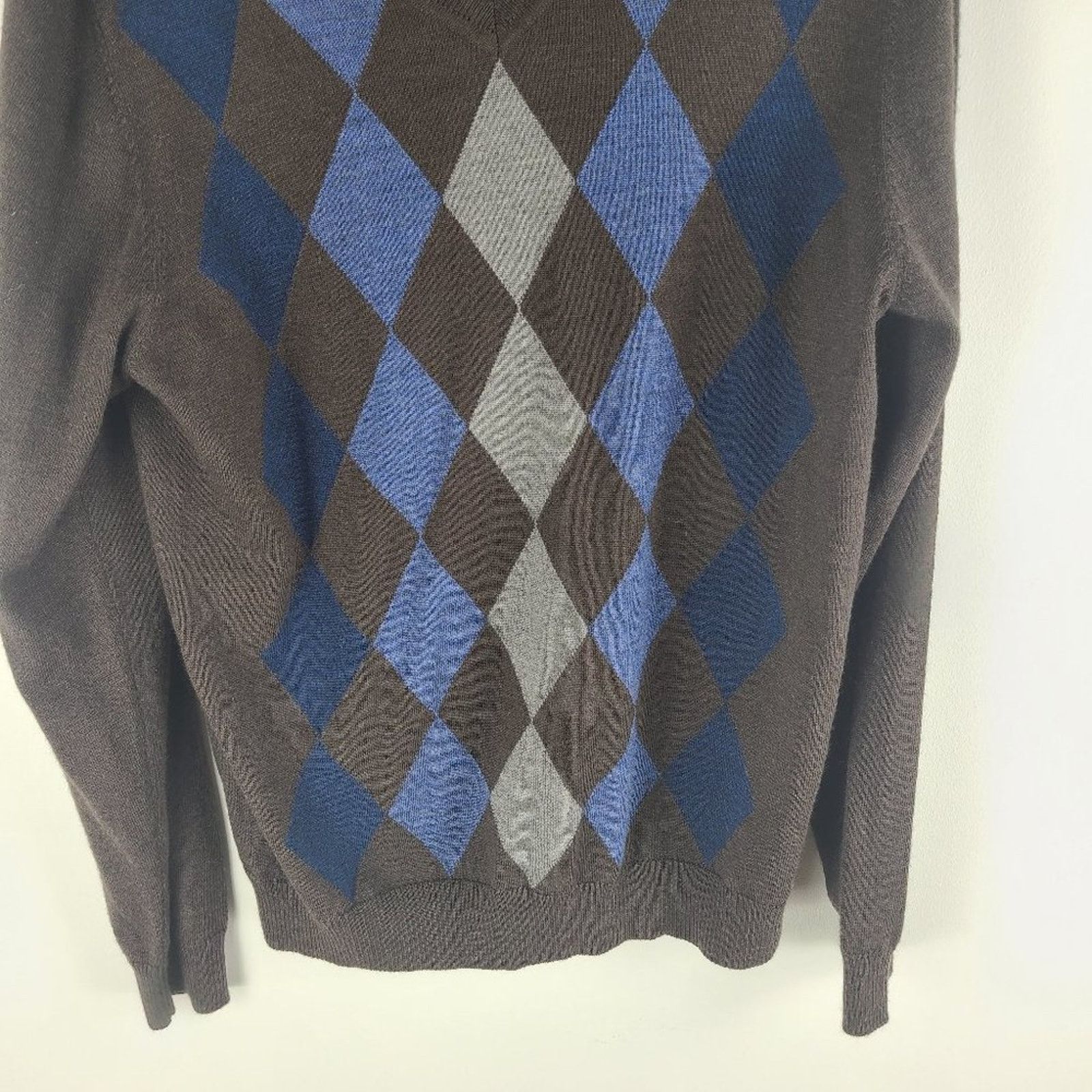 Apt. 9 Apt 9 Merino Wool Blend Argyle V Neck Sweater Brown Size XL Size US XL / EU 56 / 4 - 6 Thumbnail