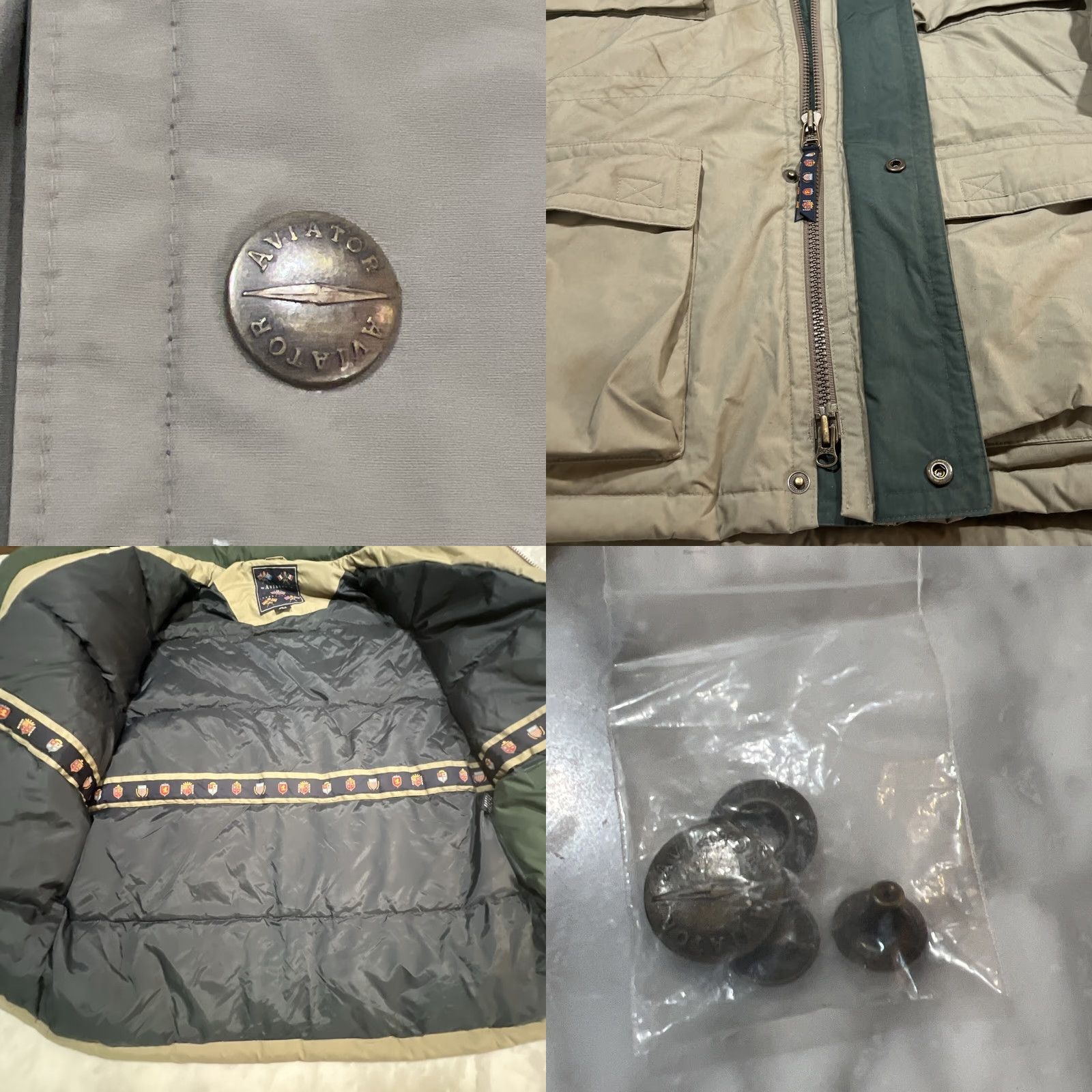 Vintage Aviator International Jacket Mens XL Winter Down Filled Hood Shell Cotton Polyester Khaki Bomber Jacket Regular Fit Mid-Length Zip Front Size US XL / EU 56 / 4 - 8 Thumbnail