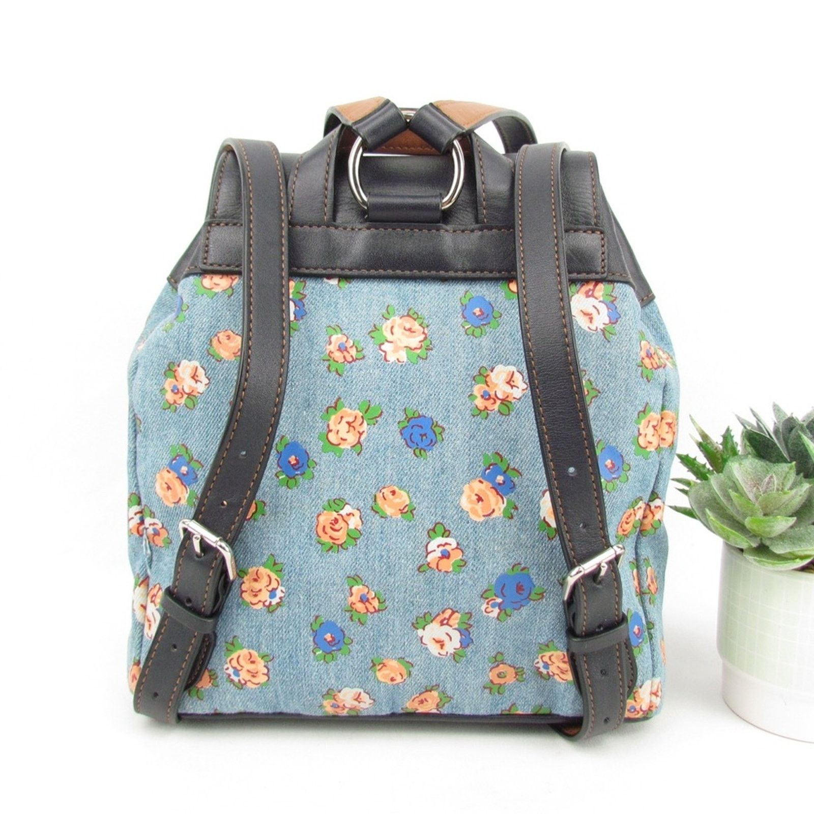 Coach Floral Mini Billie Backpack In Printed Denim Leather