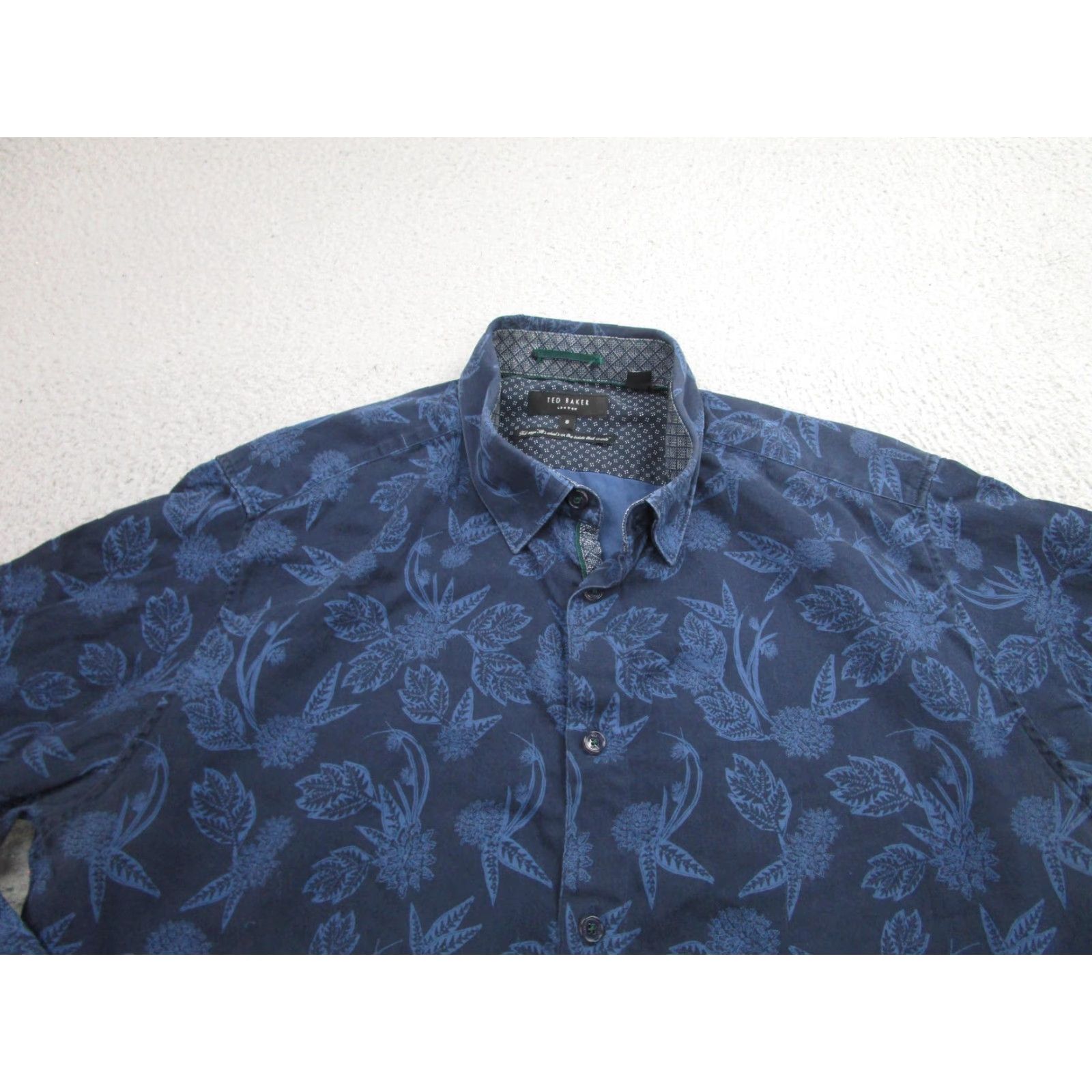 Ted Baker Ted Baker Shirt Mens Large Blue Floral Button Down Long Sleeve Cotton London Size US XL / EU 56 / 4 - 2 Thumbnail