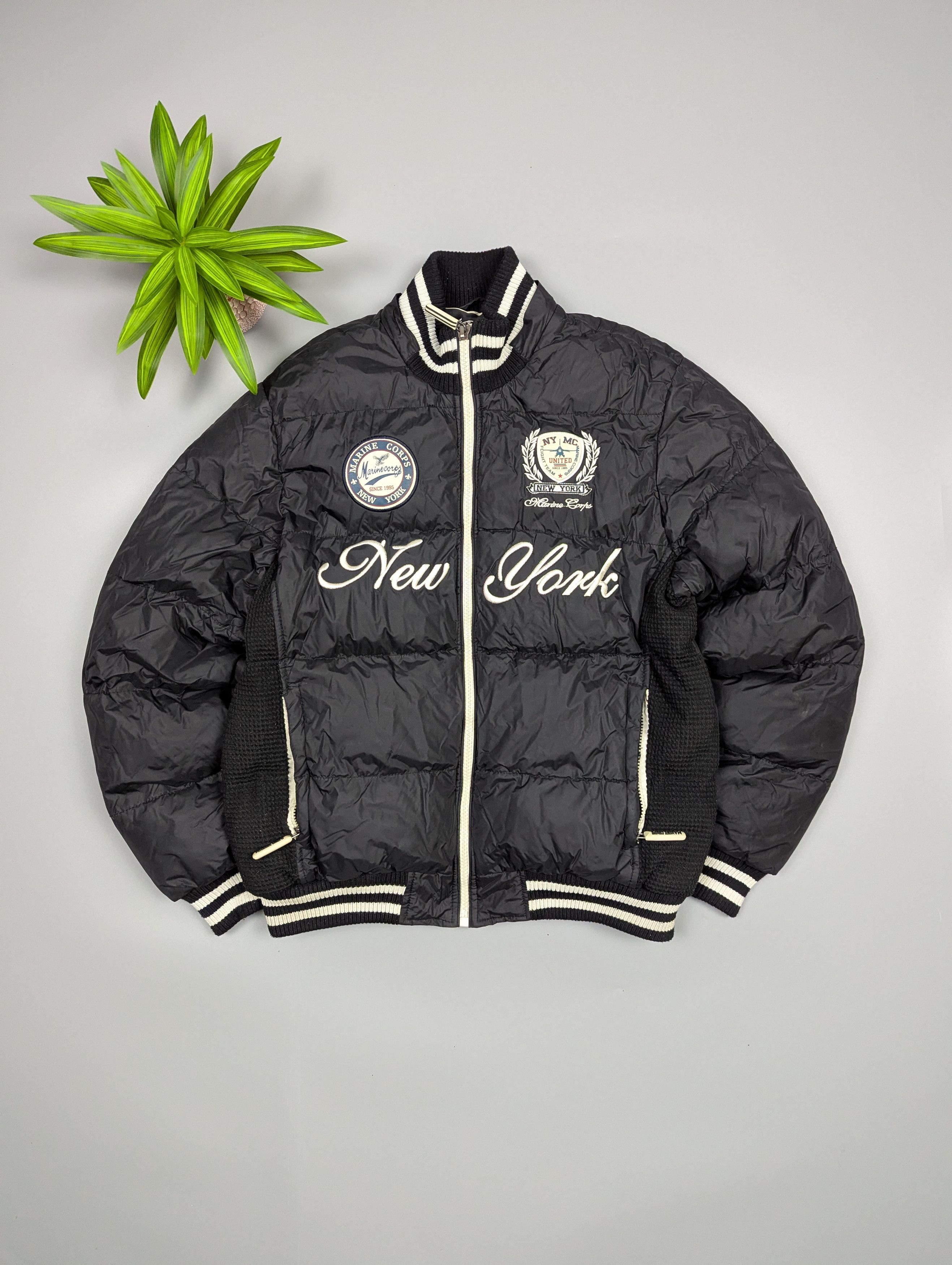 Vintage 90s Marine Corps Varsity Puffer Bomber Black Nylon Size US M / EU 48-50 / 2 - 1 Thumbnail