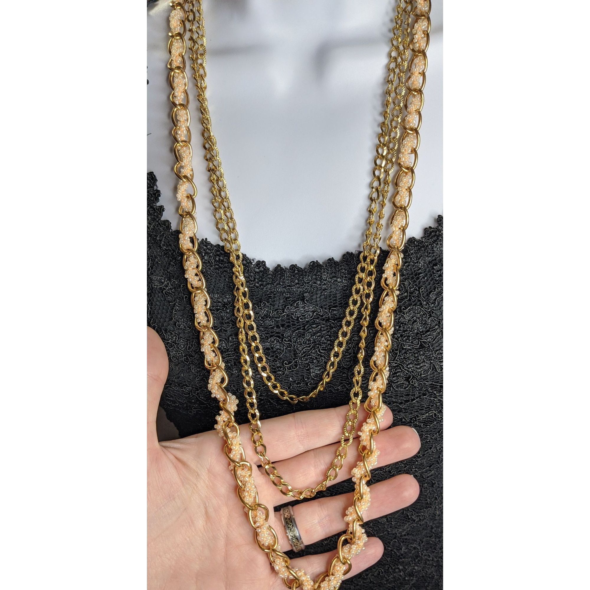 Other Vintage Y2K Gold-Tone Multi-Strand Necklace With Pink Glass Size ONE SIZE - 4 Thumbnail