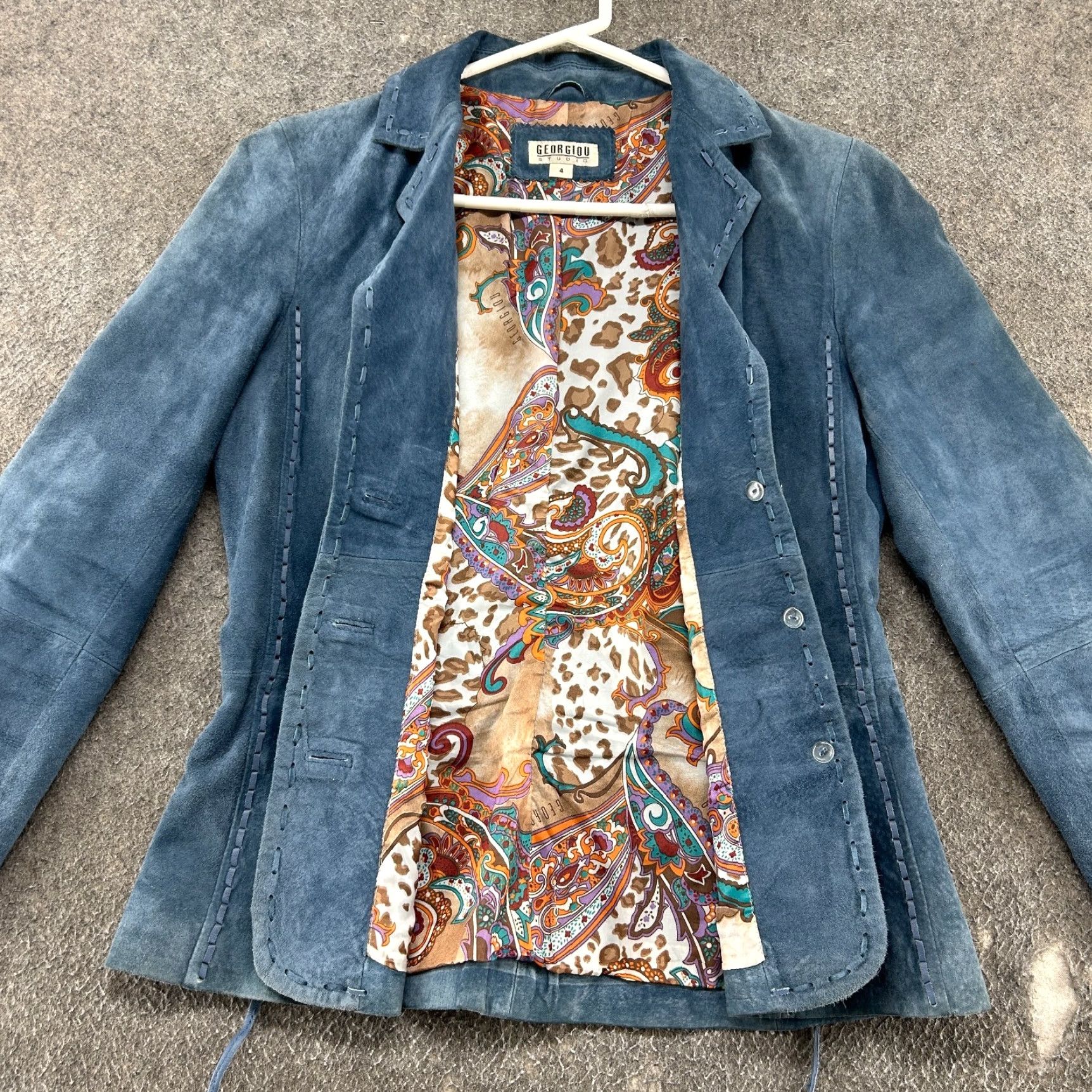 Vintage Gorgiou Studio Blazer Womens 4 Blue Leather Paisley Lined Button Regular Size 4 Western Fashion Womens Size S / US 4 / IT 40 - 5 Thumbnail