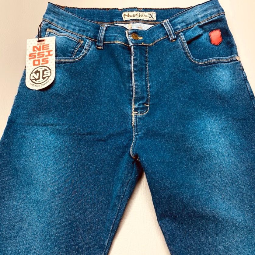 Vintage NWT Inter Nessios Jeans Mens 38x32 Blue Denim Stretch Straight Leg 8127 Size US 38 / EU 54 - 3 Thumbnail