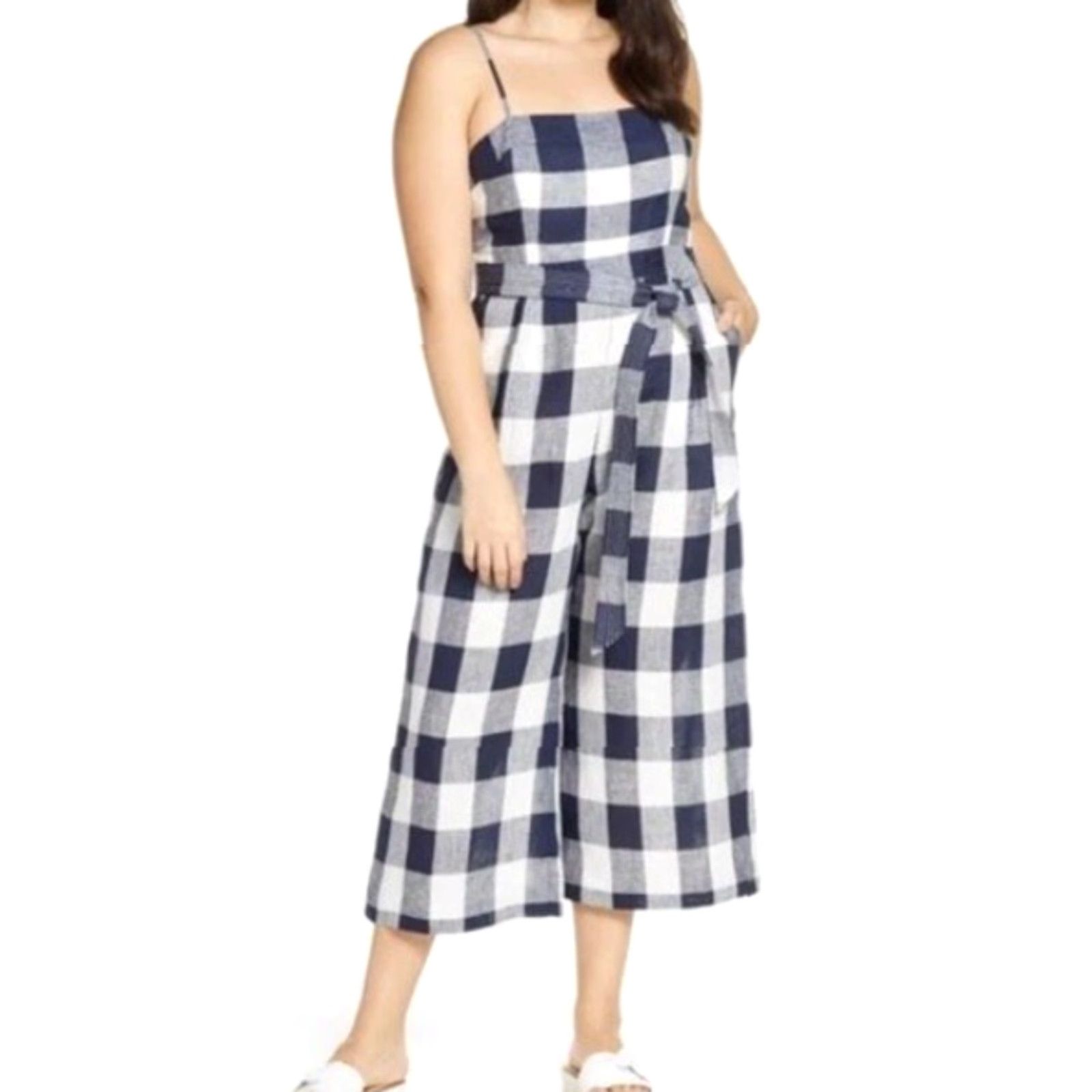 J.Crew VINTAGE J. CREW Gingham Women's Jumpsuit Size 2 Linen Navy/White One-Piece Size 26" / US 2 / IT 38 - 2 Thumbnail