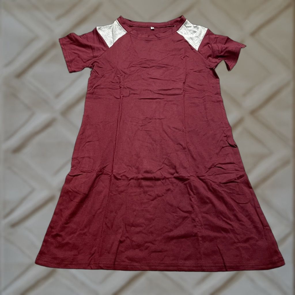 Vintage Unbranded Shirt Dress T Shirt Dress Womens Small Dark Red Maroon Short Sleeve New Size S / US 4 / IT 40 - 1 Thumbnail