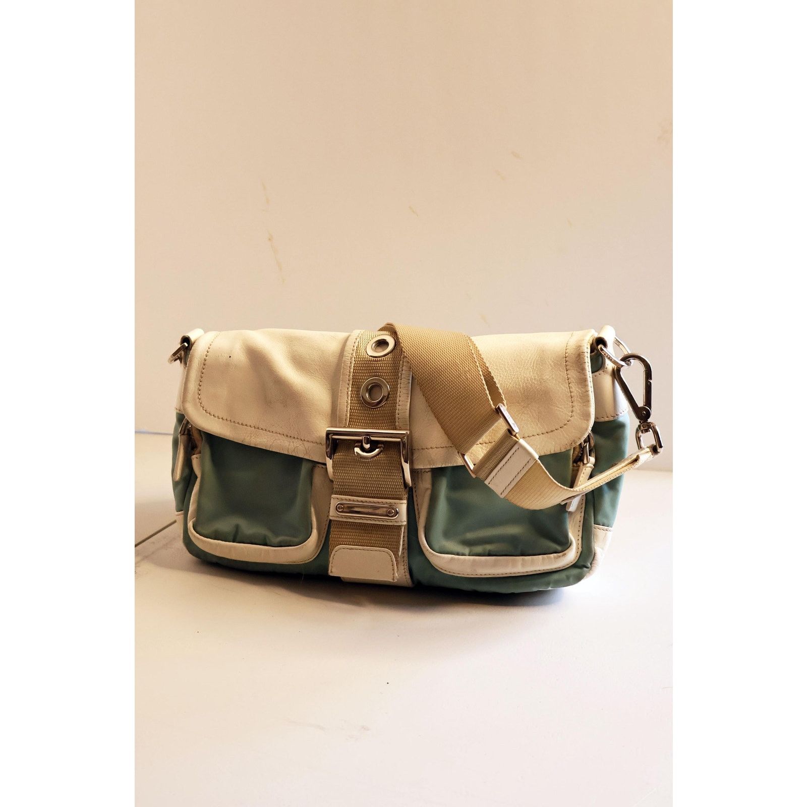 Prada Vintage PRADA White Leather + Baby Blue Nylon Bag Size ONE SIZE - 5 Thumbnail