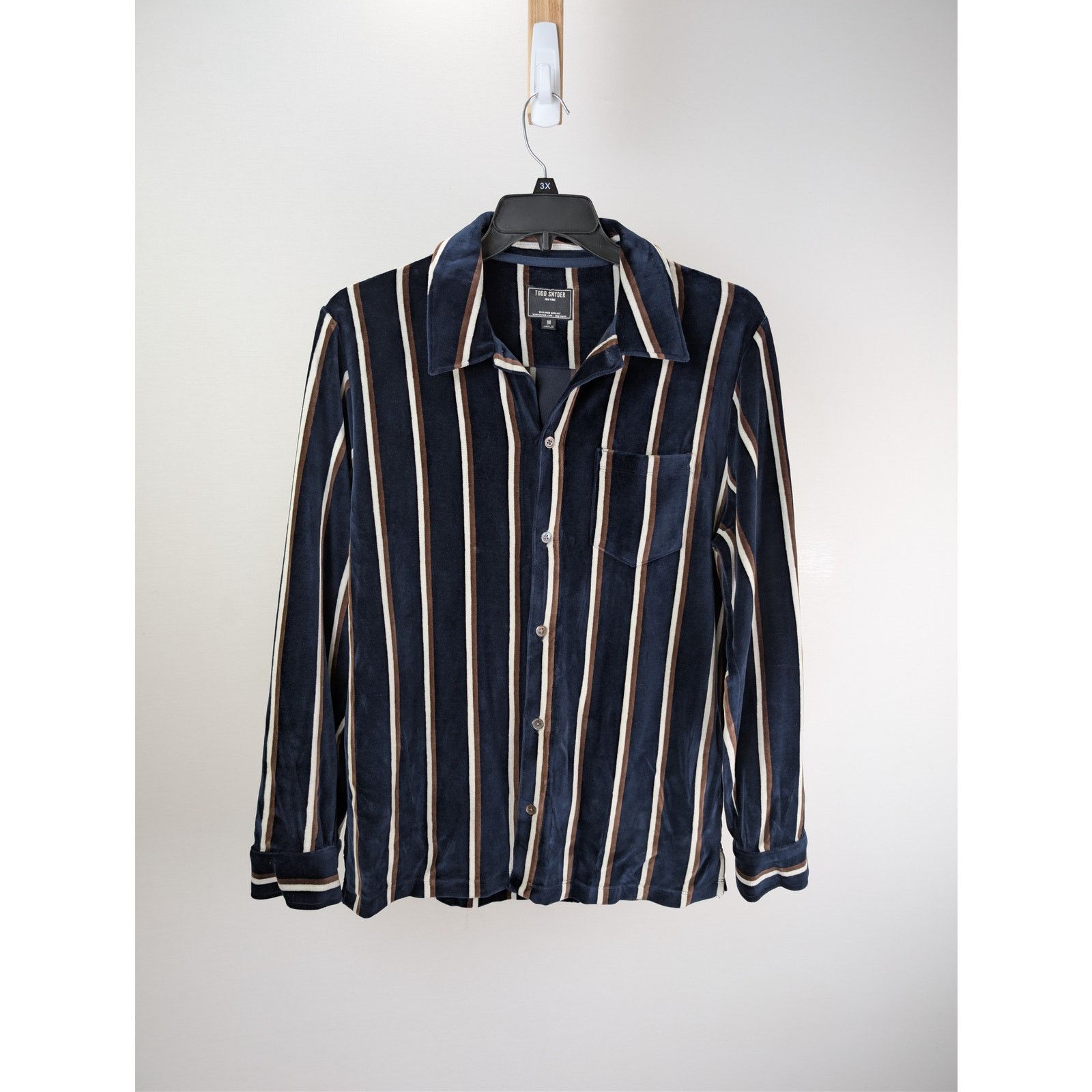 Todd Snyder o1rshd1 CC20 Velvet Striped Button-Up Polo Button Shirt Size US M / EU 48-50 / 2 - 1 Thumbnail