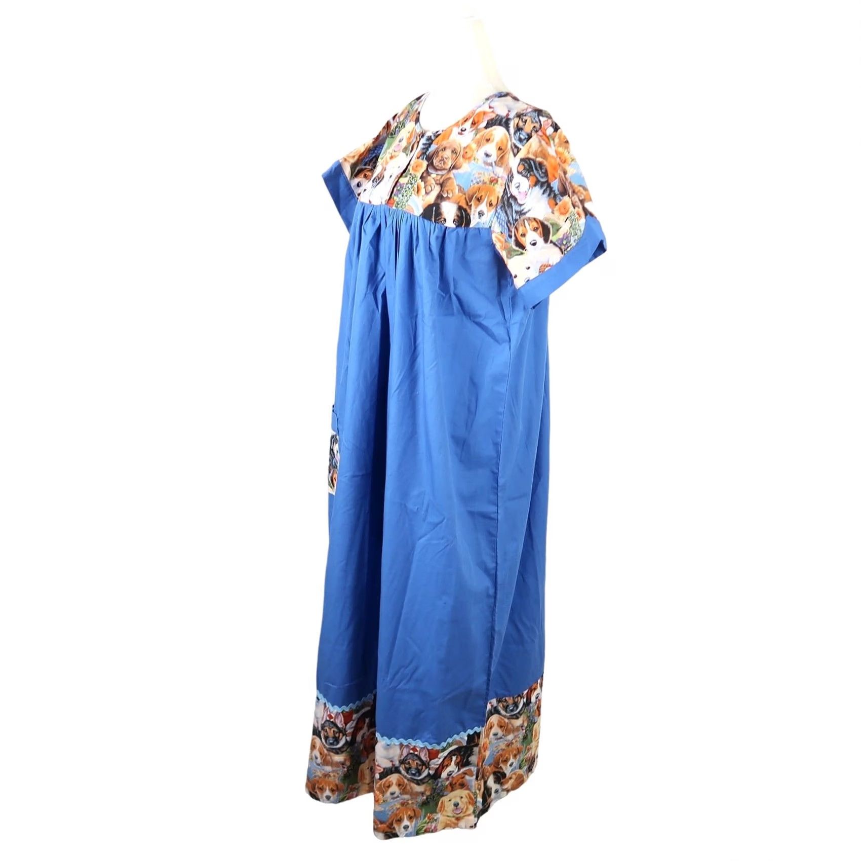 Vintage VINTAGE 80s Muumuu Maxi Dress Puppy Dog Print Blue Brown Cotton Short Sleeve L Womens Size L / US 10 / IT 46 - 5 Thumbnail