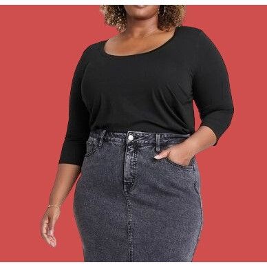 Other Ava & Viv - Women's 3/4 Sleeve Tunic T-Shirt - Black - 1X Size XL / US 12-14 / IT 48-50 - 1 Thumbnail