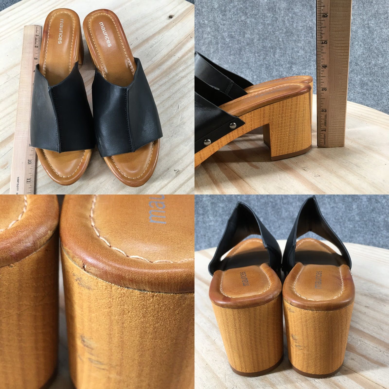 Vintage Maurices Womens Sammi Slide Heels Black Faux Leather Open Toe Slip On Size 9 Sandal Size US 9 / IT 39 - 8 Thumbnail