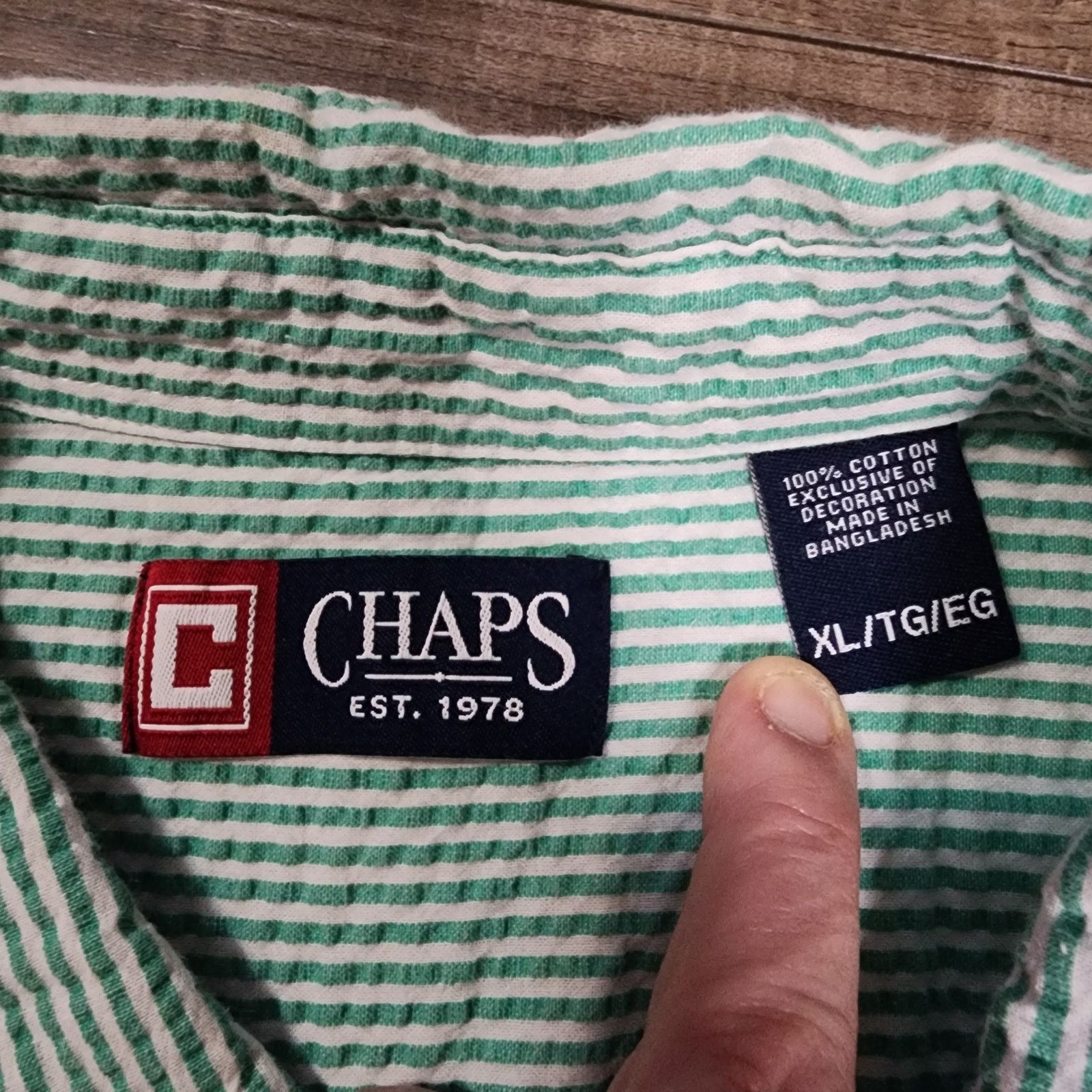 Chaps Chaps seersucker short sleeve shirt green striped sz XL 2257 Size US XL / EU 56 / 4 - 5 Thumbnail