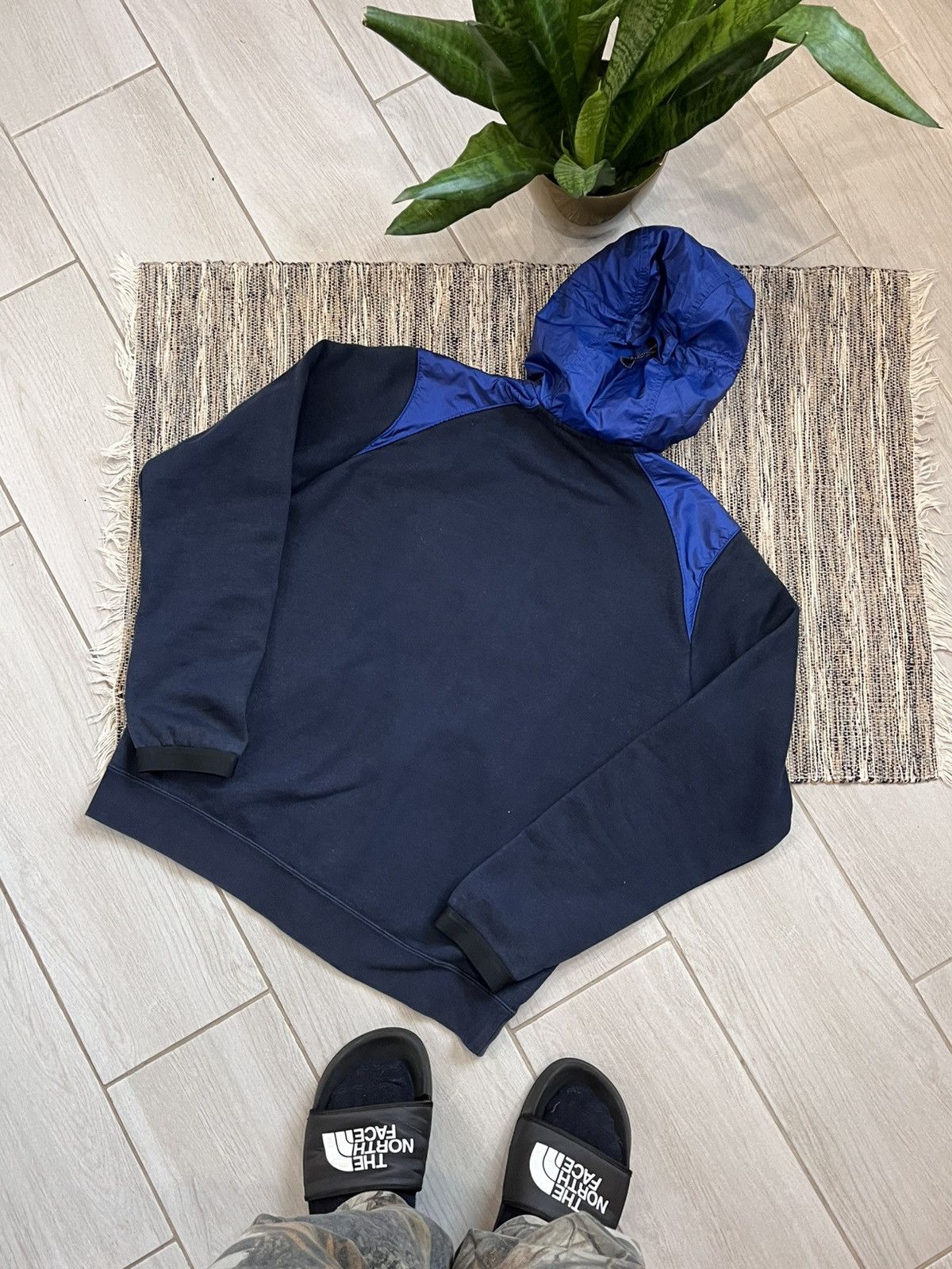 Nike × Vintage Vintage Nike zip Hoodie navy faded nylon hood minimalistic Size US L / EU 52-54 / 3 - 2 Thumbnail