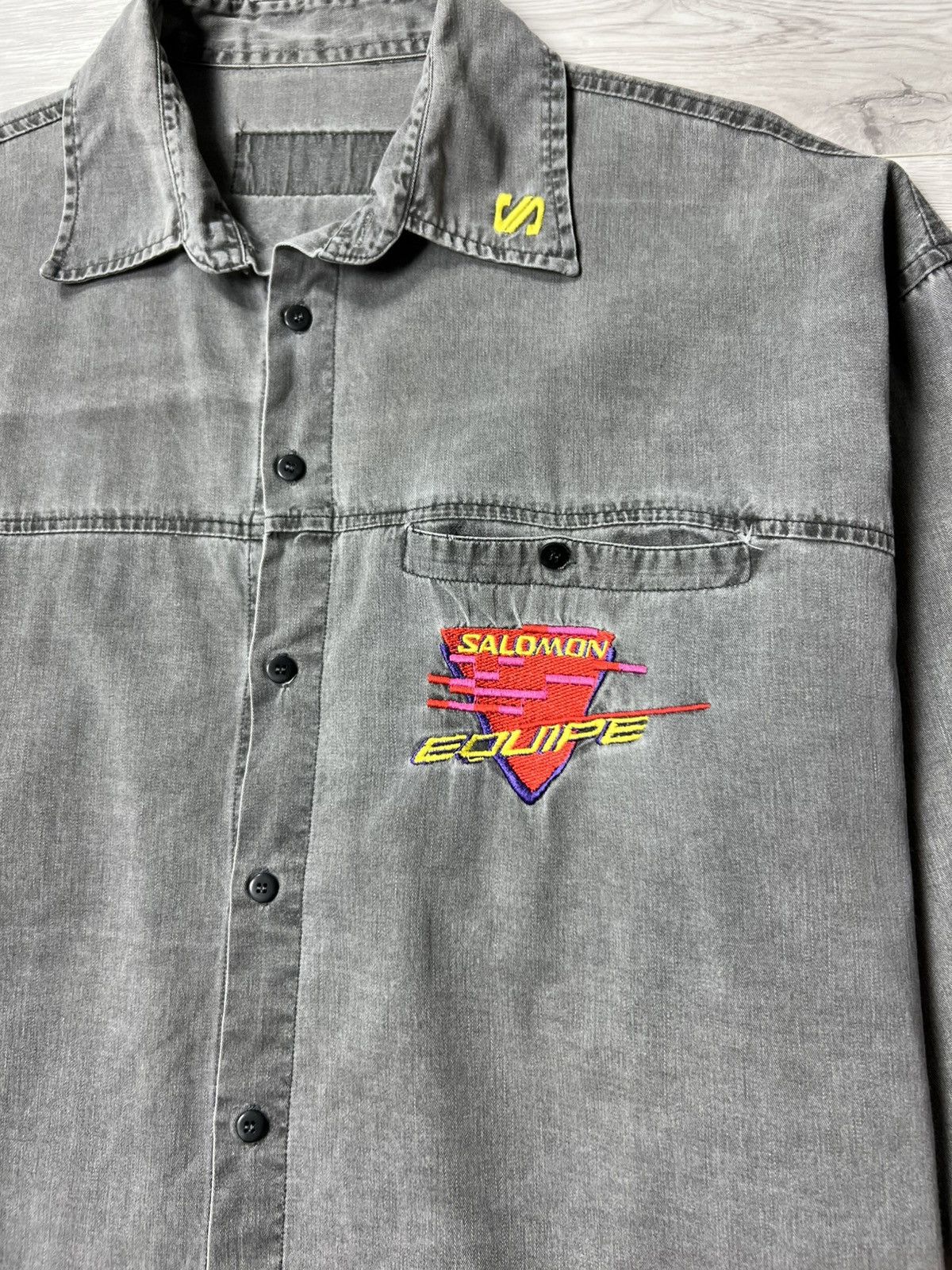Salomon Vintage Equipe by Salomon Button Shirt Faded Grey Overshirt Size US L / EU 52-54 / 3 - 9 Thumbnail