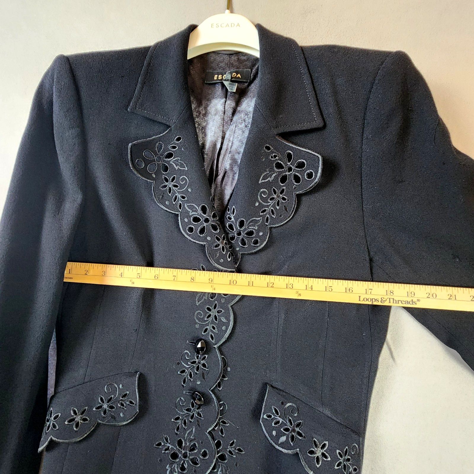 Escada Escada Scalloped Pant Suit Women Sz 12 Wool Black Embroidery Size XL / US 12-14 / IT 48-50 - 7 Thumbnail