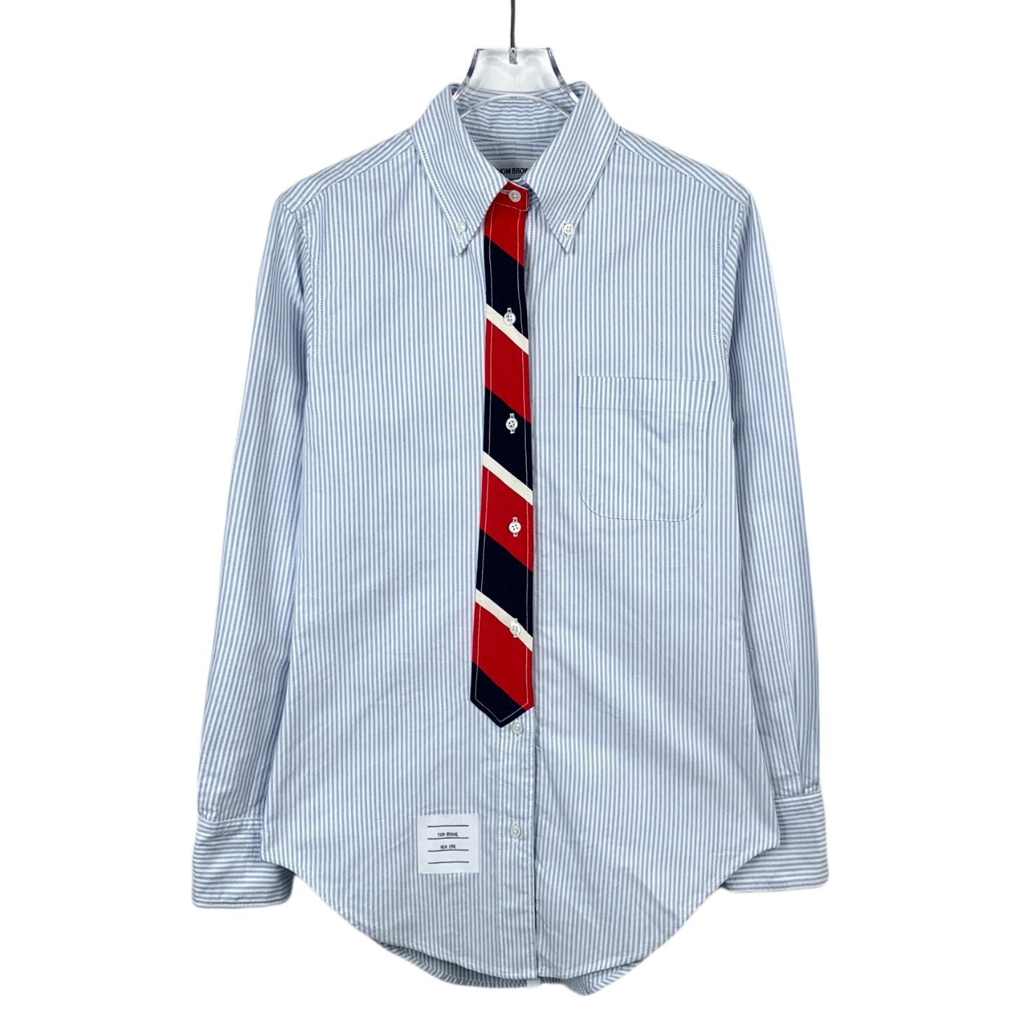 Thom Browne Thom Browne Cotton Long-Sleeve Shirt with Blue and White Str Size S / US 4 / IT 40 - 1 Thumbnail
