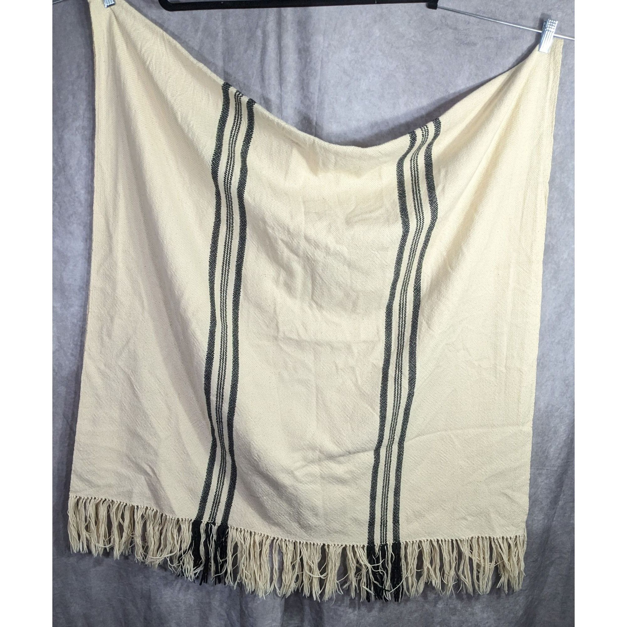 Apiece Apart Apiece Apart Striped 100% Cotton Fringe Throw Blanket Shawl Size ONE SIZE - 5 Thumbnail