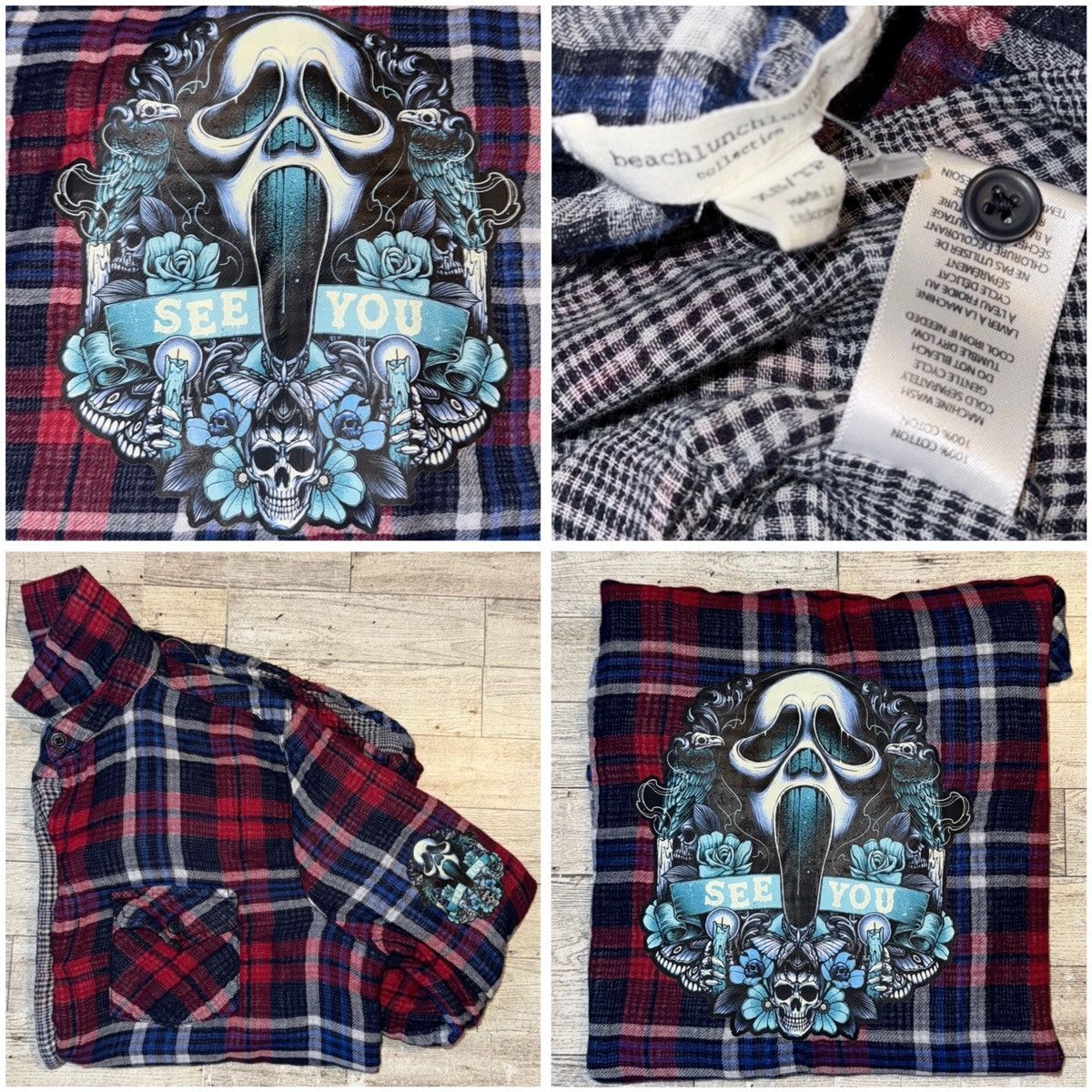Nordstrom Ghostface, Halloween, Long Sleeve, Plaid Button Down Top Size XS / US 0-2 / IT 36-38 - 5 Thumbnail