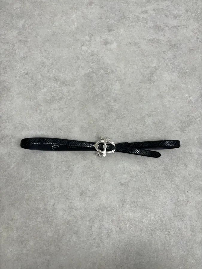 Just Cavalli 2010s Cavalli Black Signature Python Embossed Leather Belt Size ONE SIZE - 2 Thumbnail