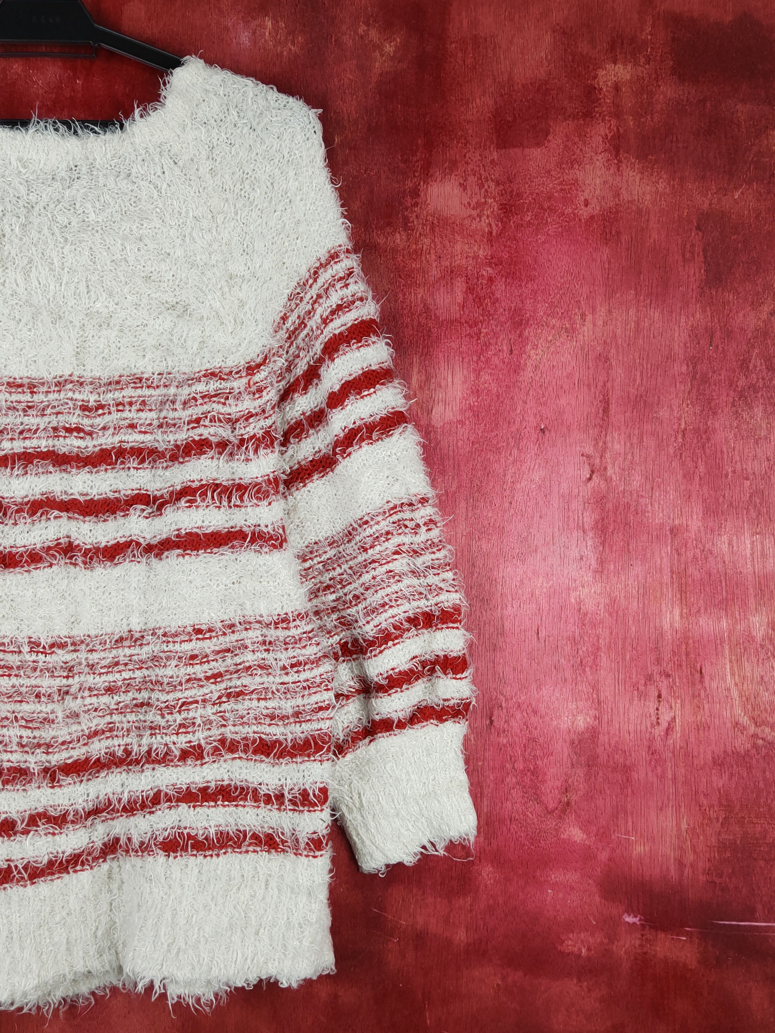 Homespun Knitwear Jeanasis Red White Shag Shaggy Fur Mohair Knitwear #S1936 Size L / US 10 / IT 46 - 9 Thumbnail