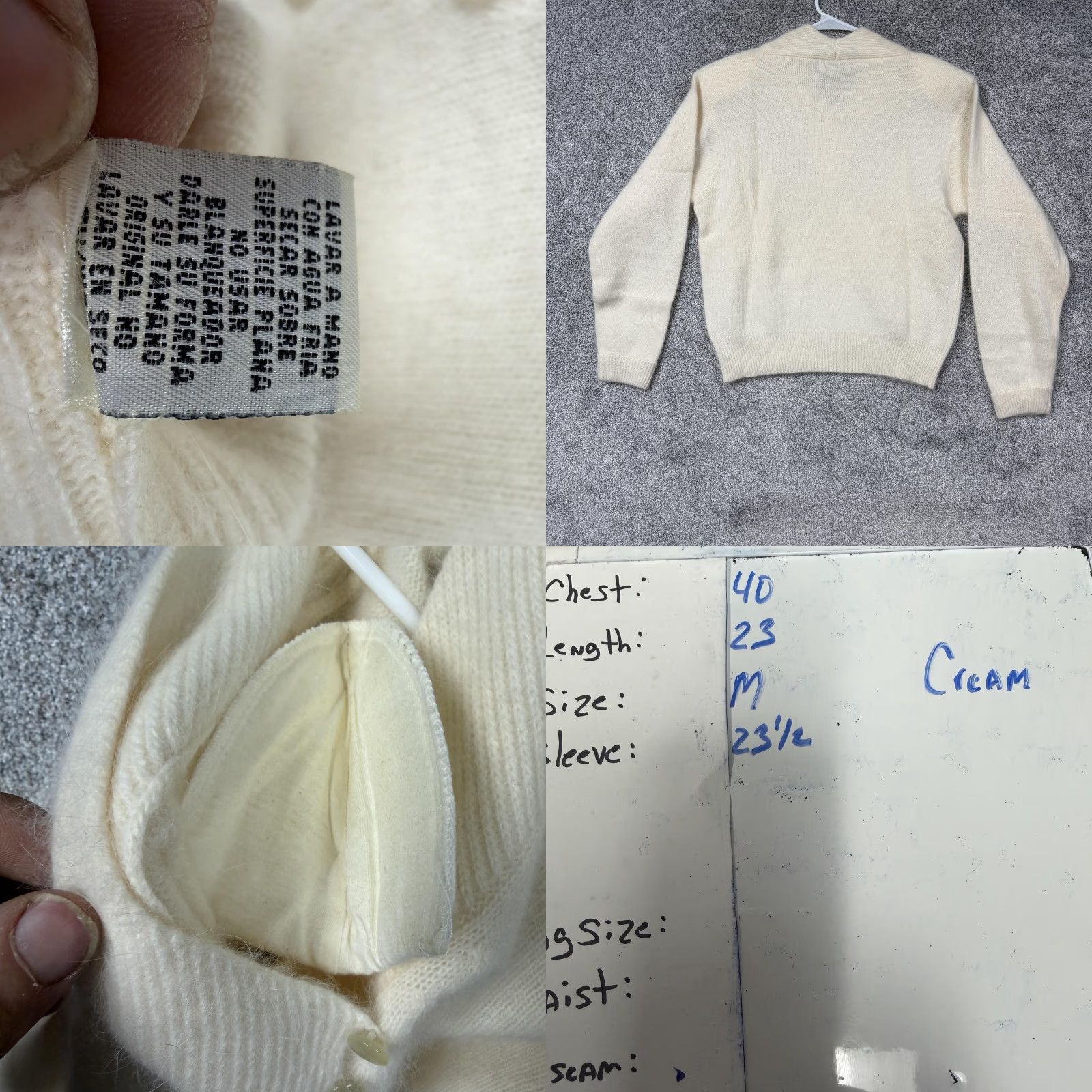 Vintage VINTAGE YarnWorks Sweater Womens M Cream 80s 90s Wool Blend V-Neck Preppy Knit Pullover Lightweight Hand Wash Only Size M / US 6-8 / IT 42-44 - 8 Thumbnail