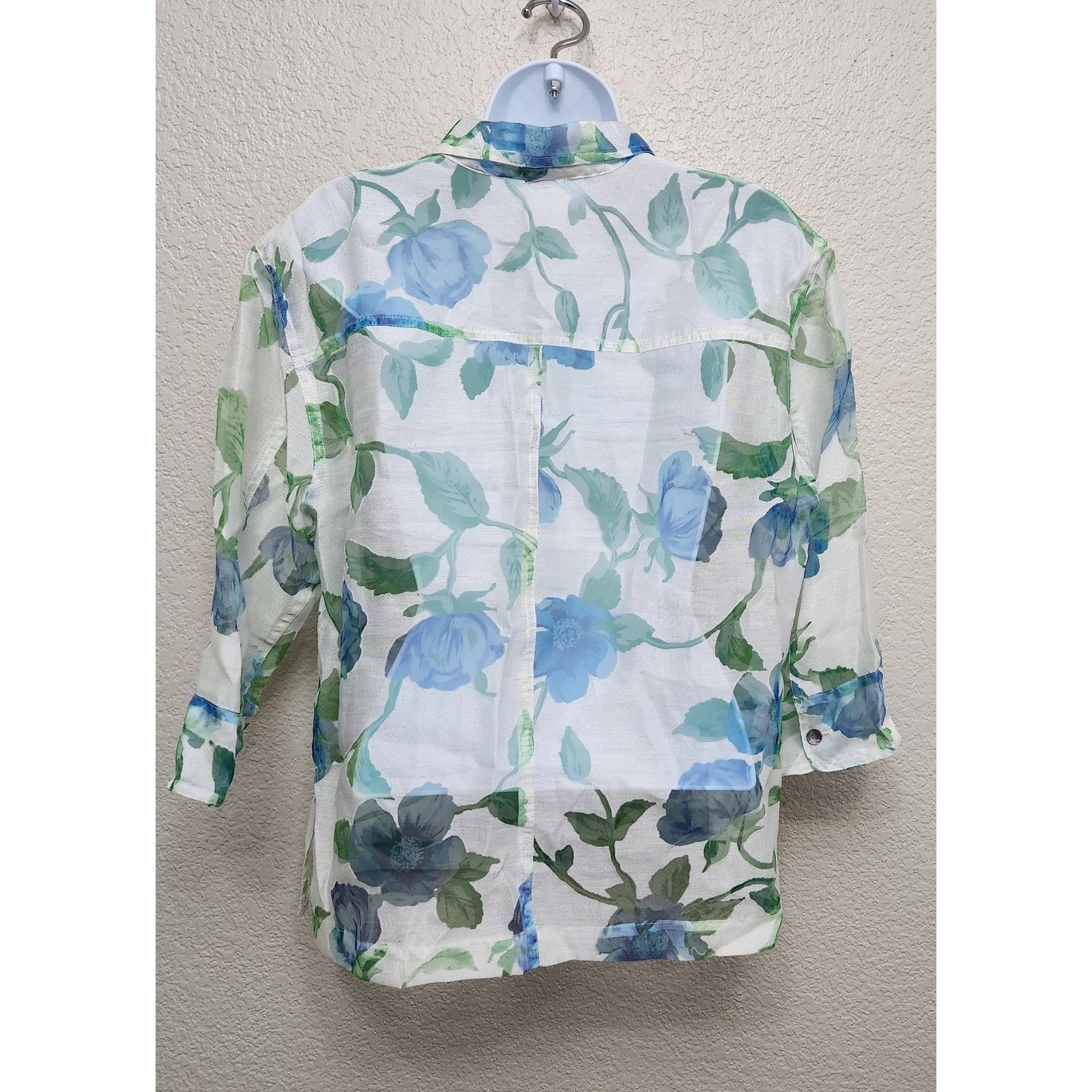 Other West End White Blue Green Floral Button Up Sheer Top Medium Size M / US 6-8 / IT 42-44 - 3 Thumbnail