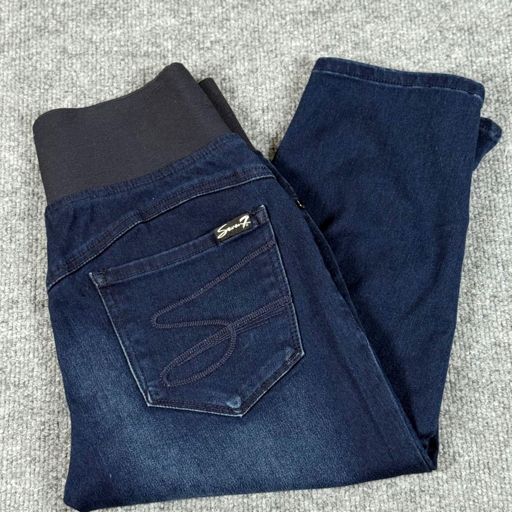 Vintage Seven7 Size 4 Dark Wash Pull On Ultra High Rise Skimmer Capri Denim Crop Pants Jeans Size 27" / US 4 / IT 40 - 2 Thumbnail