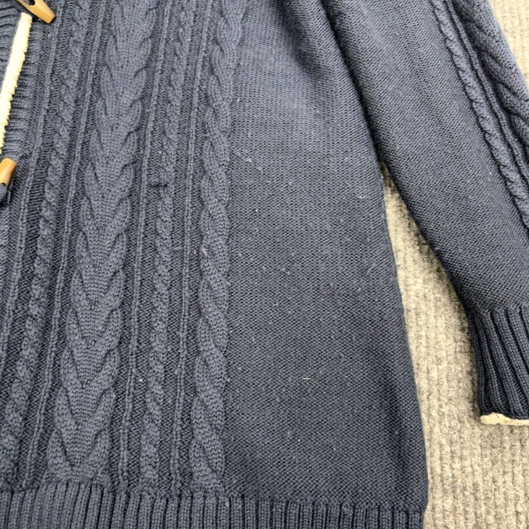 Vintage VINTAGE LL Bean Cardigan Womens XL Blue Wool Blend Cable Knit Sherpa Hooded Toggle Size XL / US 12-14 / IT 48-50 - 3 Thumbnail