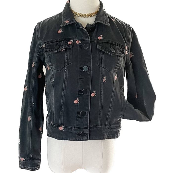 Blank Nyc BLANK NYC floral embroidered black denim trucker jacket XS