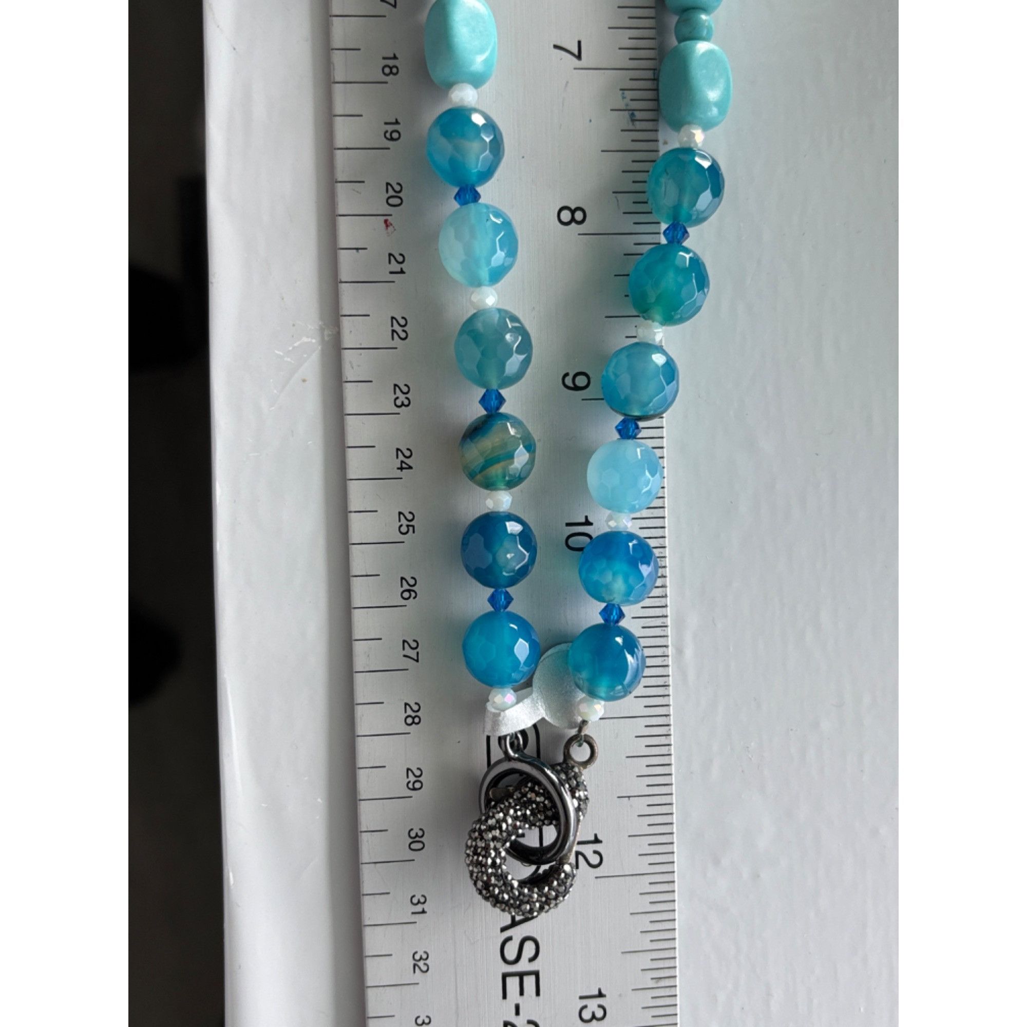 Other Blue Agate Beaded Necklace With Black Crystal Clasp & Decora Size ONE SIZE - 5 Thumbnail