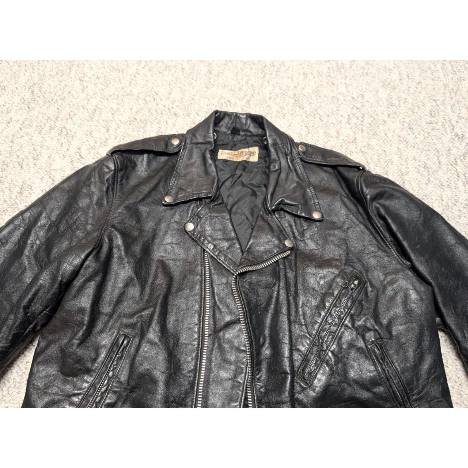 Harley Davidson VINTAGE Harley-Davidson motorcycle Jacket 44 black L Mens Size US L / EU 52-54 / 3 - 3 Thumbnail