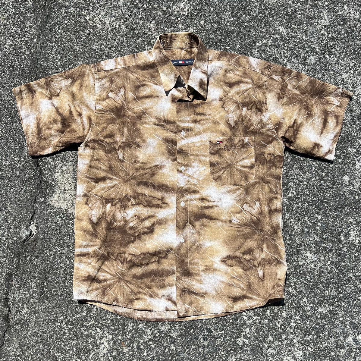 Tommy Hilfiger × Vintage Tommy Hilfiger Vintage Coffee Tir Dye Shirt Size US M / EU 48-50 / 2 - 1 Thumbnail