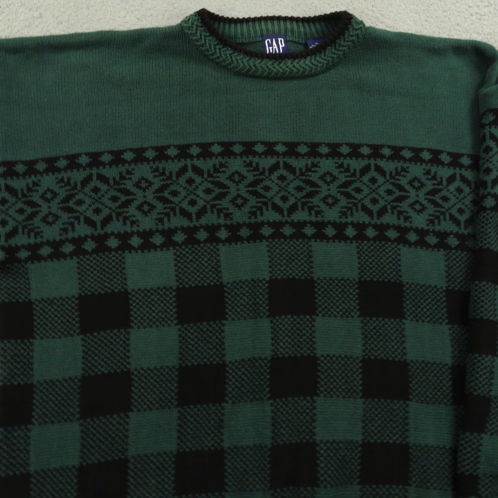Gap Gap Sweater Men XL Crewneck Fair Isle Vintage 90s Pullover Knit Cotton Green Long Sleeve Chunky Pattern: Fair Isle Size US XL / EU 56 / 4 - 3 Thumbnail