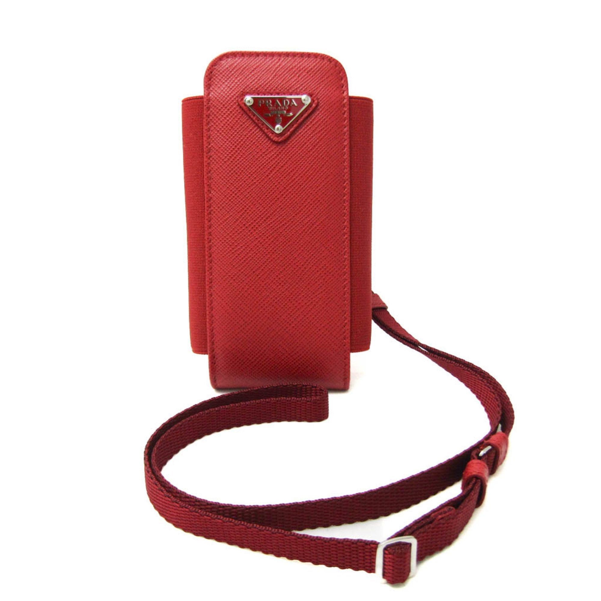 image of Prada Leather Phone Pouch/sleeve Red Color Smartphone Case With Strap 1Zt019, Women's