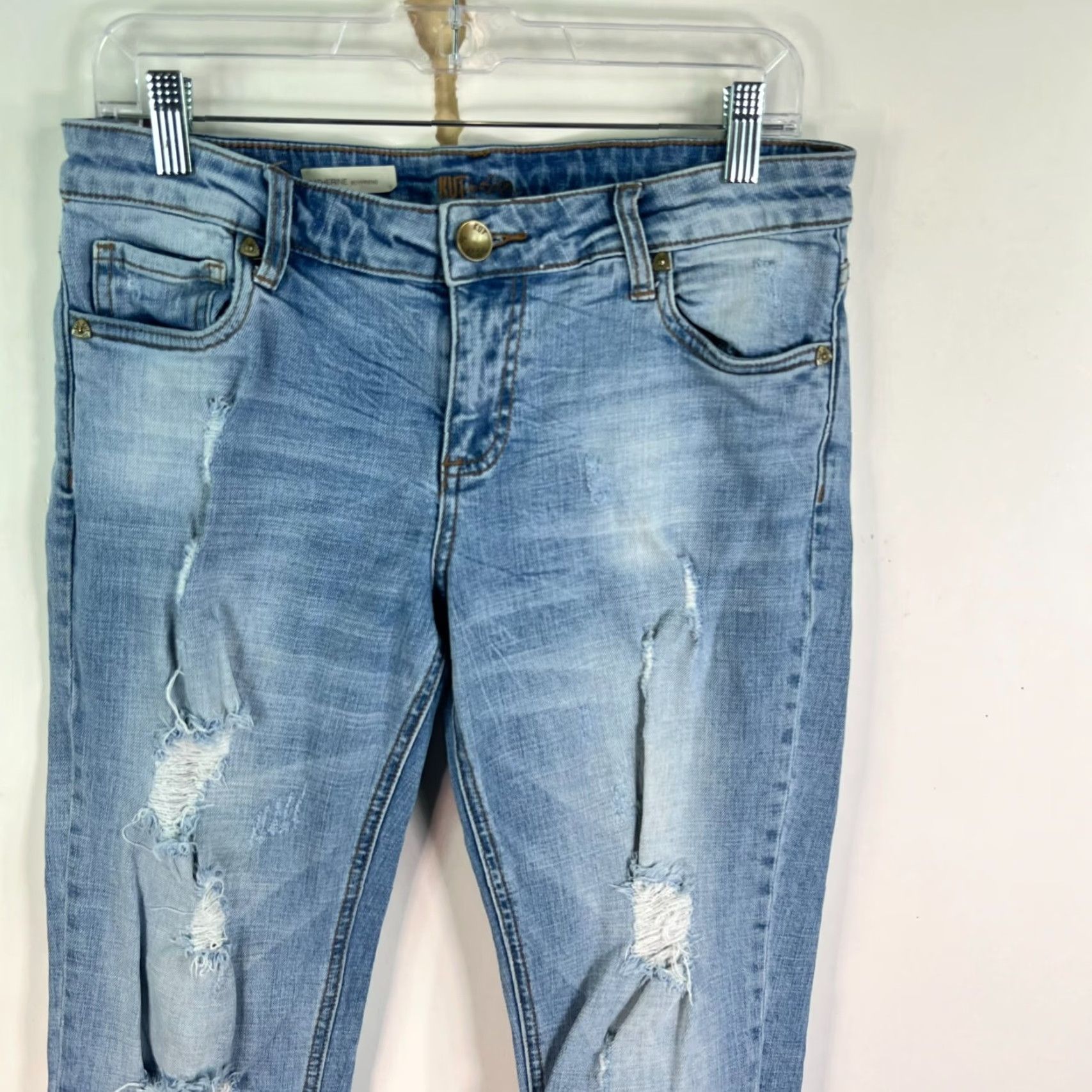 Vintage VINTAGE KUT from the Kloth Boyfriend Jeans Women's Size 6 Blue High-Rise Distressed 5-Pocket 32X31 Size 28" / US 6 / IT 42 - 2 Thumbnail